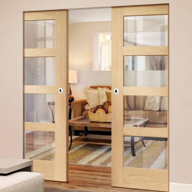 Villa Interior Wooden Door Modern Design Sliding Glass Pocket Doors