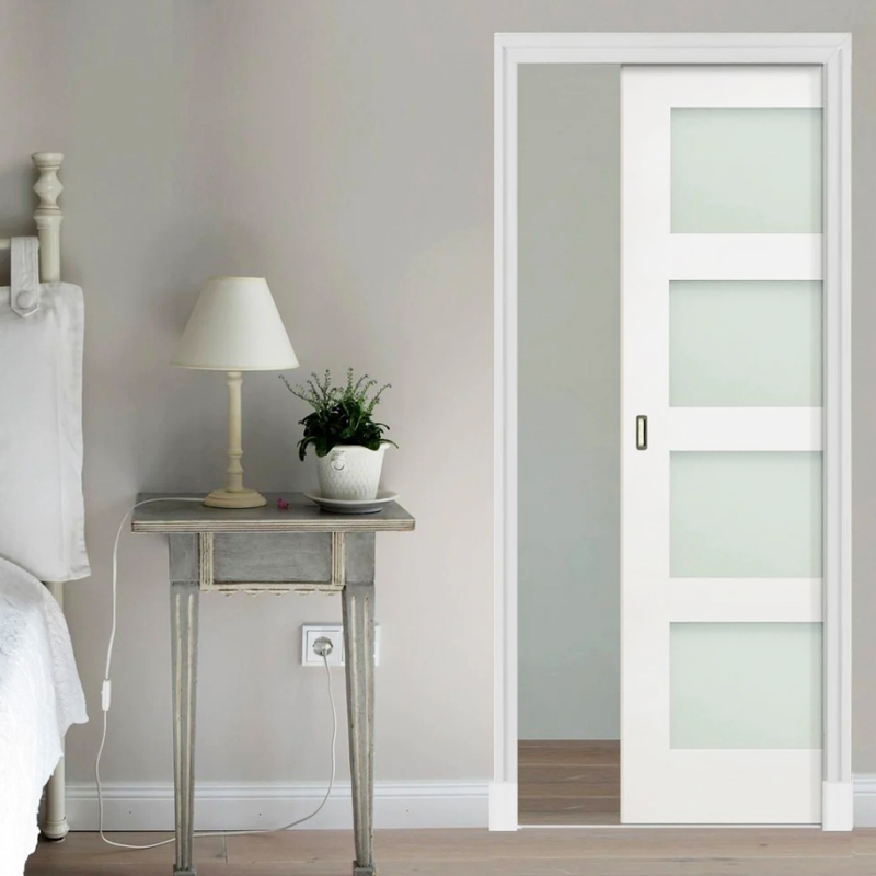 Popular Interior Solid Door Bedroom Secret Wooden Glass Sliding Pocket Door